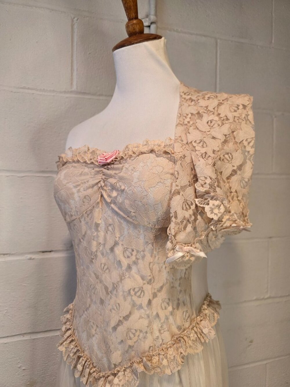 Vintage Ren Fair Fairy Coquette Western Festival Sheer Lace Empire Waist Dress - Picture 10 of 15